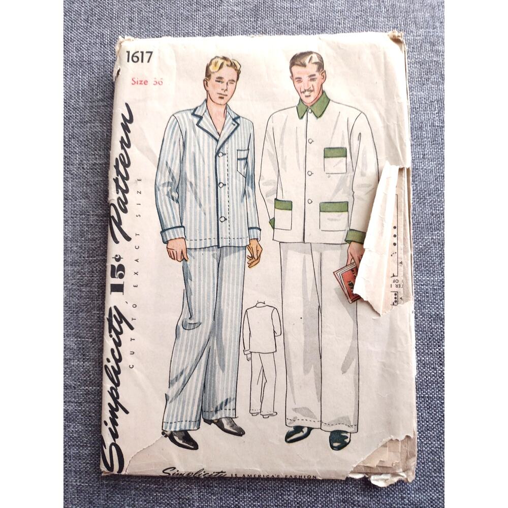 1930s Vintage Simplicity 1617 Sewing Pattern Men's Lounging Pajamas From 1935
